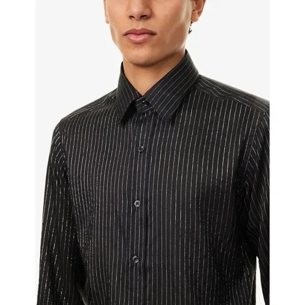 TOM FORD Slim Dress Shirt Black Silk Metallic Fibers Striped 42 16.5 NWOT $1375